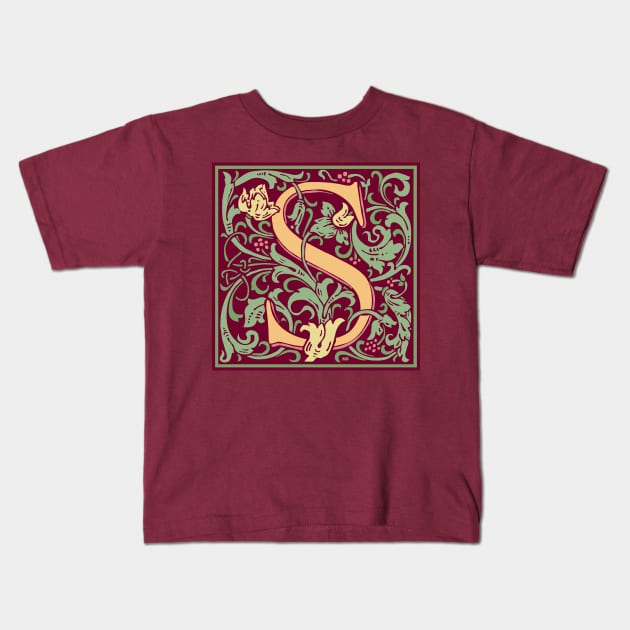 William Morris Vintage Letter S Kids T-Shirt by MatchbookGraphics